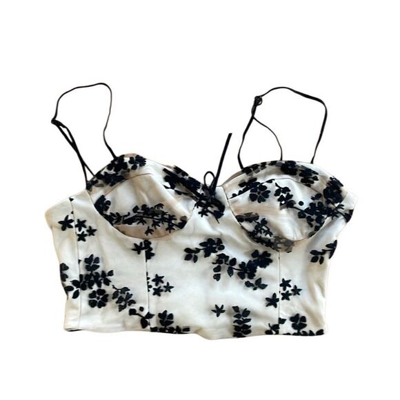 Zara Velvet Floral corset crop bustier corset style top medium tan and black - Picture 1 of 7